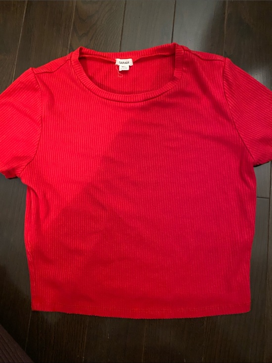 Garage Tops - Garage Red Ribbed Crewneck Crop Top